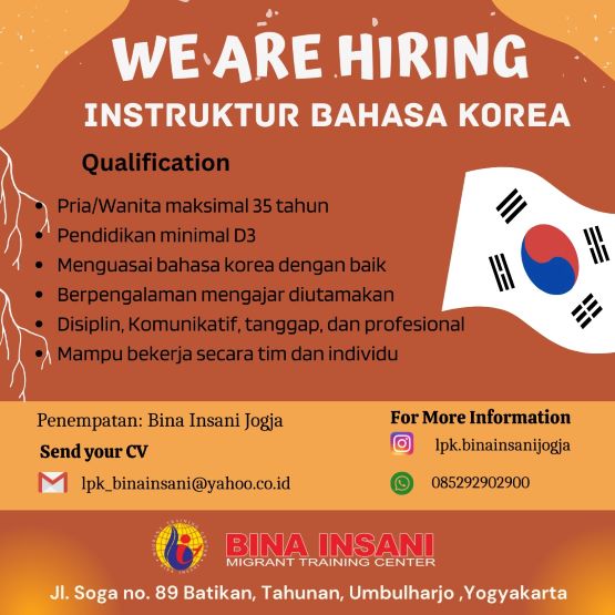 LOWONGAN INSTRUKTUR BAHASA KOREA